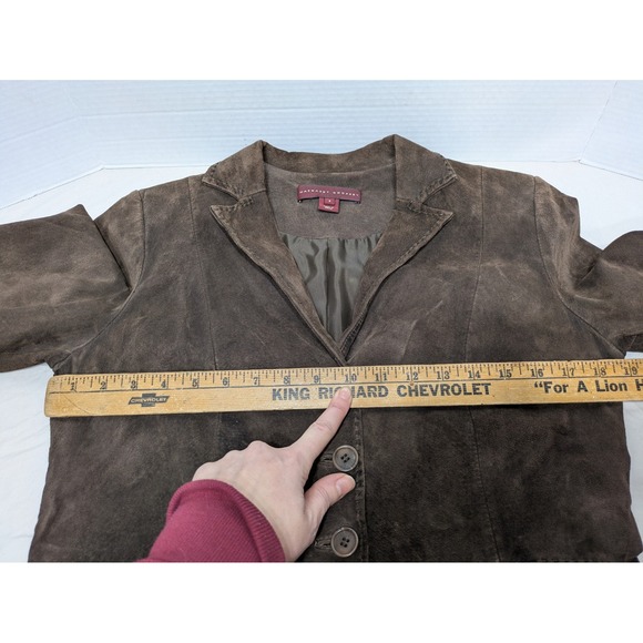Margaret Godfrey Suede Leather Blazer Jacket Chocolate Brown Button Women Size 8 - Picture 6 of 12